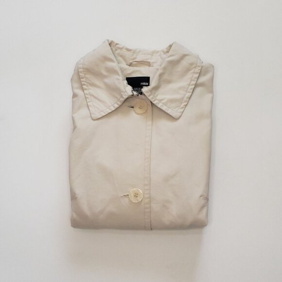 H&M Trench Coat Women's 10 Beige Khaki Cotton Twill Preppy Light Academia EUC - Picture 15 of 16